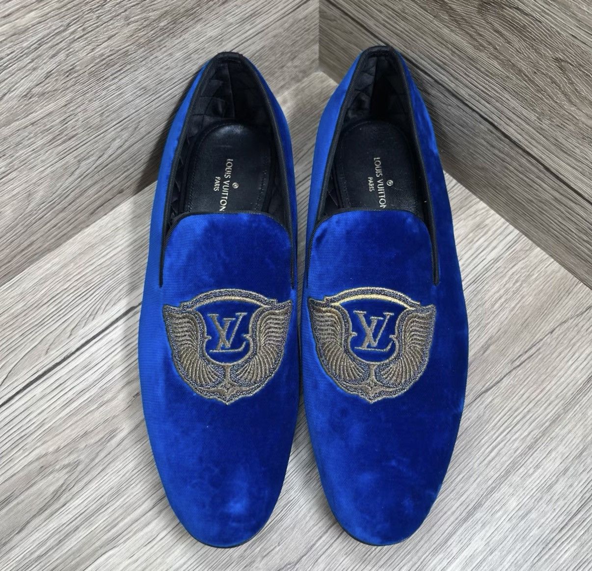 Louis Vuitton Louis Vuitton Auteuil Blue & Gold Embroidered Loafers J41 Size US 7.5 / EU 40-41 - 2 Thumbnail