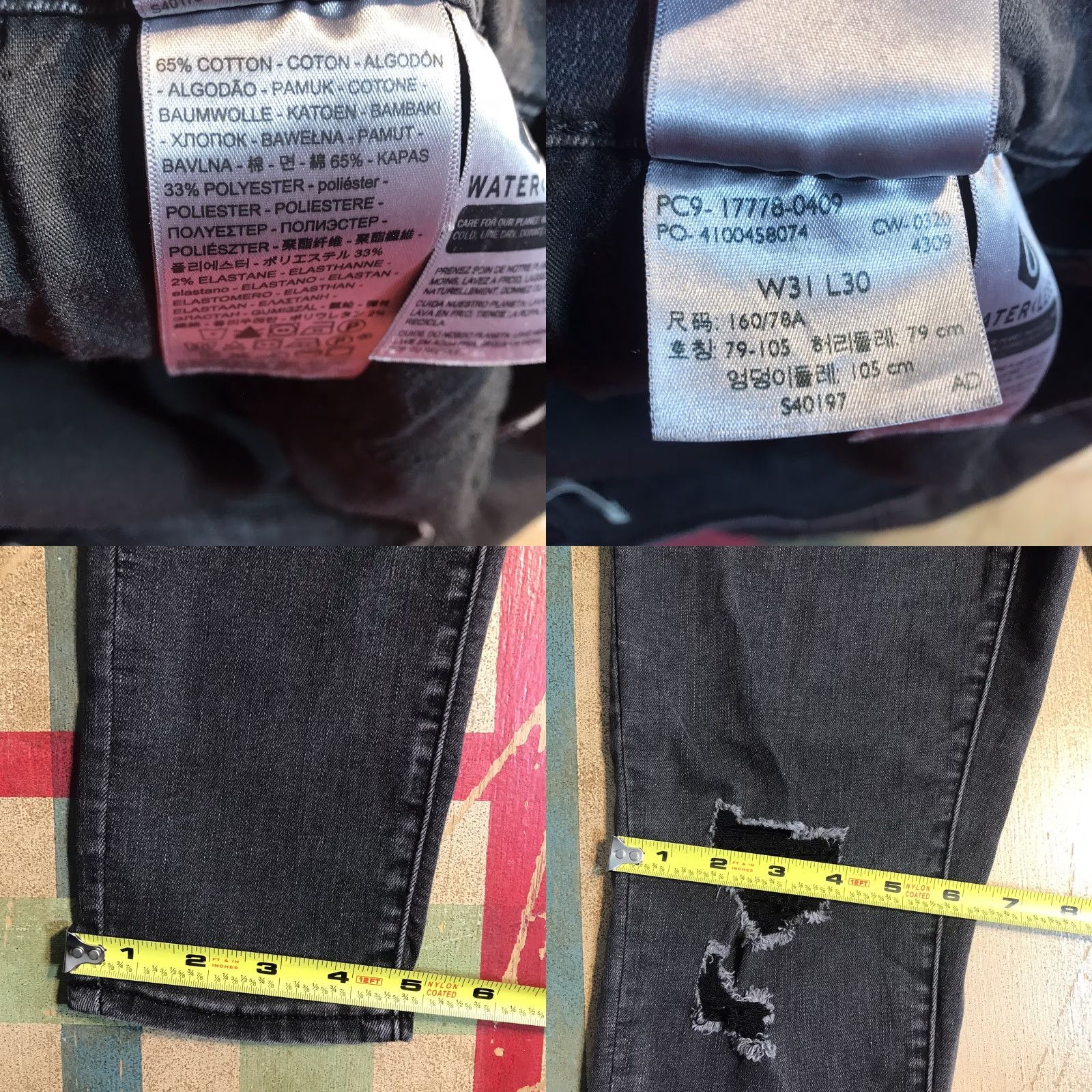 Levi's Levi's 710 Super Skinny Jeans Womens Black Distressed 31 Inseam 29 Inseam 5-Pocket Zip Belt Loops Slim Cotton Blend Denim Jeans Size 24" / US 00 / IT 34 - 8 Thumbnail