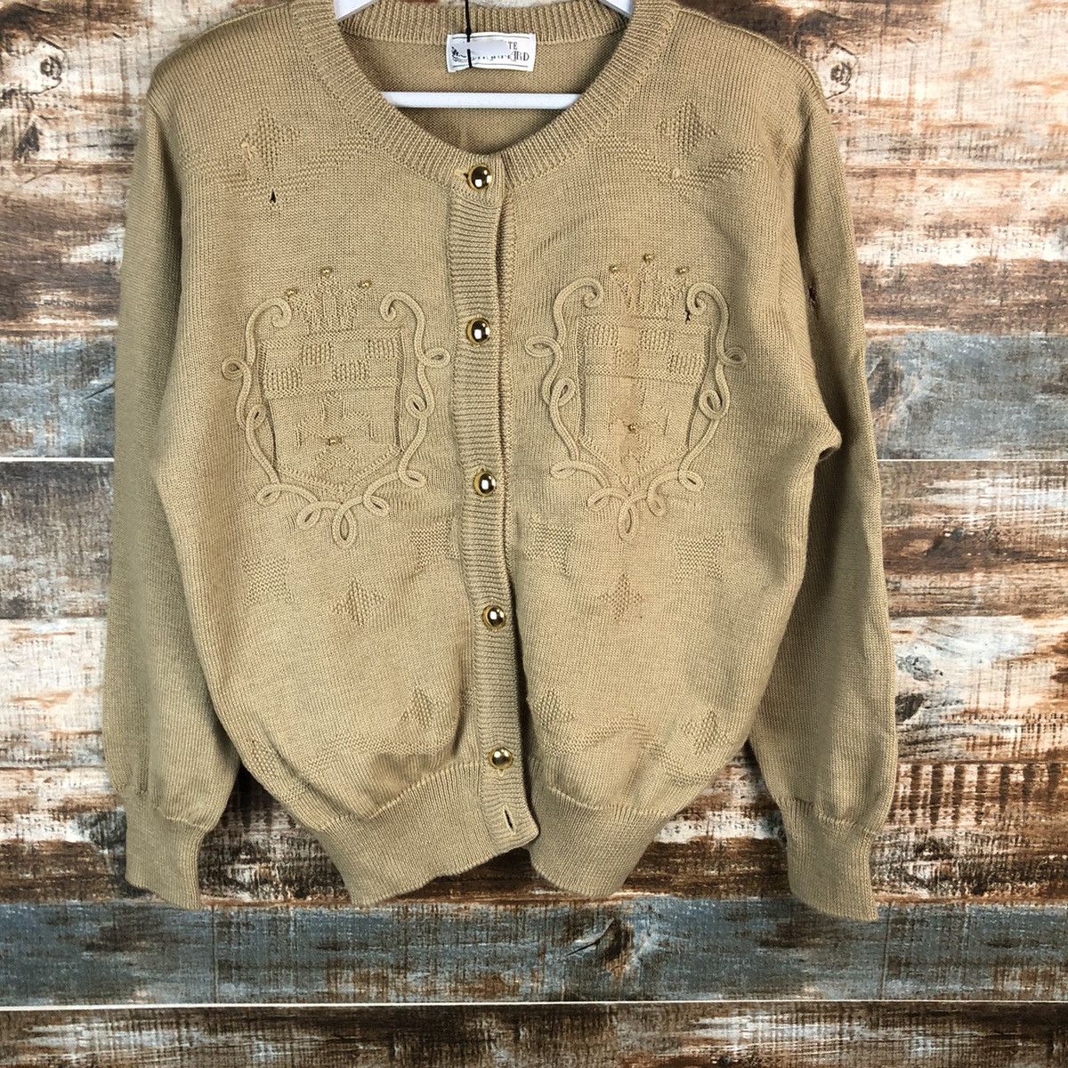Japanese Brand White Itariyard Brown Patterned Cardigans #A1697 Size US S / EU 44-46 / 1 - 6 Thumbnail