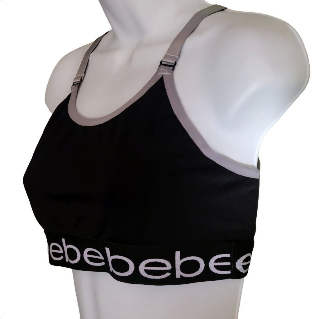 Bebe Bebe Y2K logo 2 tone sports bra black Heather gray size XS/S Size ONE SIZE - 2 Thumbnail