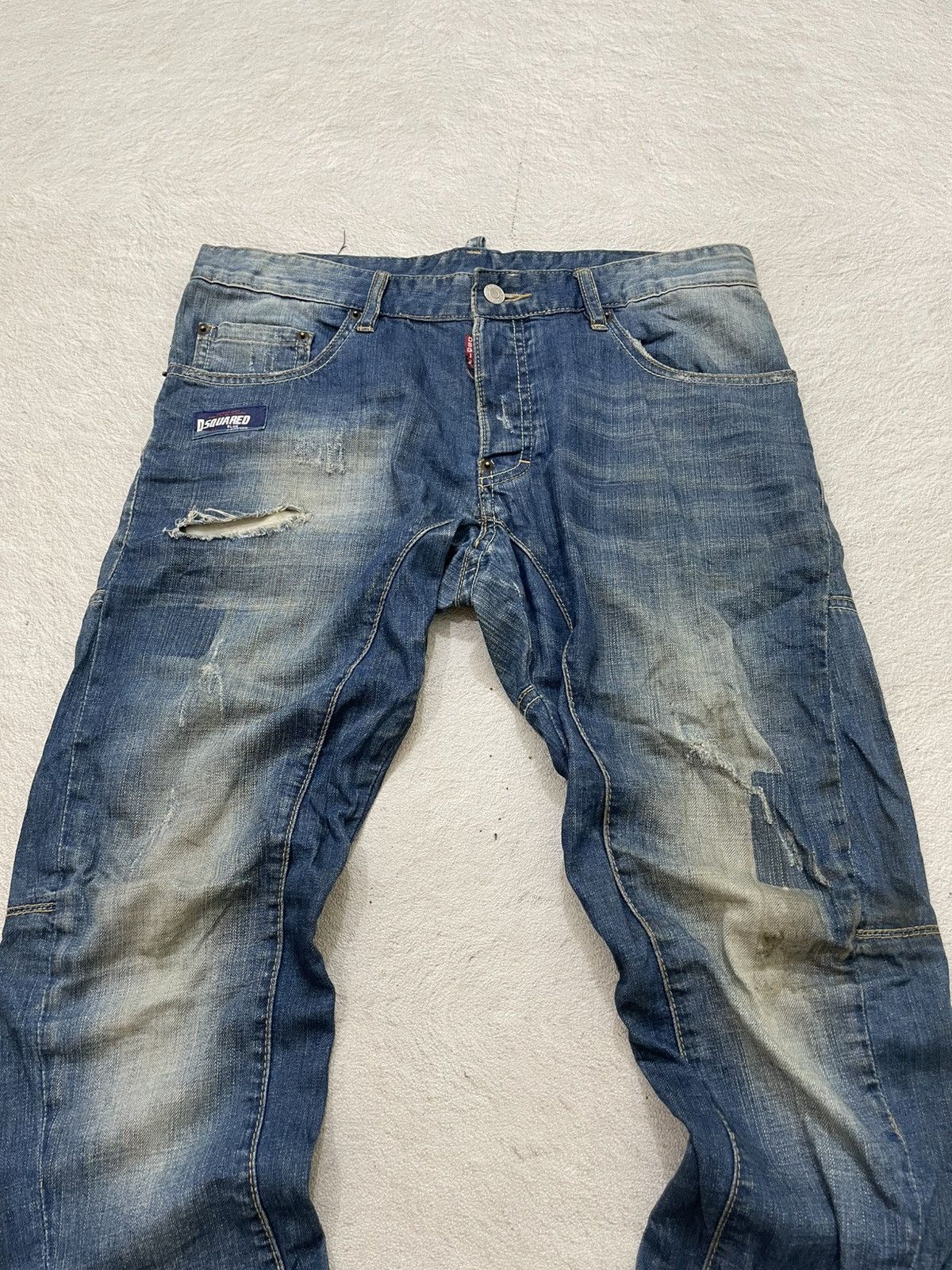 Japanese Brand 2000s Dsquared Patchwork Denim Ripped Mudwash Jeans Y2K Size US 33 - 2 Thumbnail