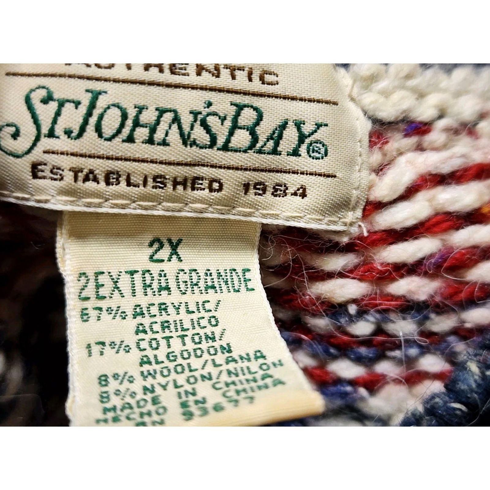 Vintage VINTAGE St. Johns Bay Womens 2XL Sweater Wool Blend Nordic Fair Isle CottageCore Cardigan Blue 80s 90s Holiday Womens Size XXL / US 16-18 / IT 52-54 - 5 Thumbnail