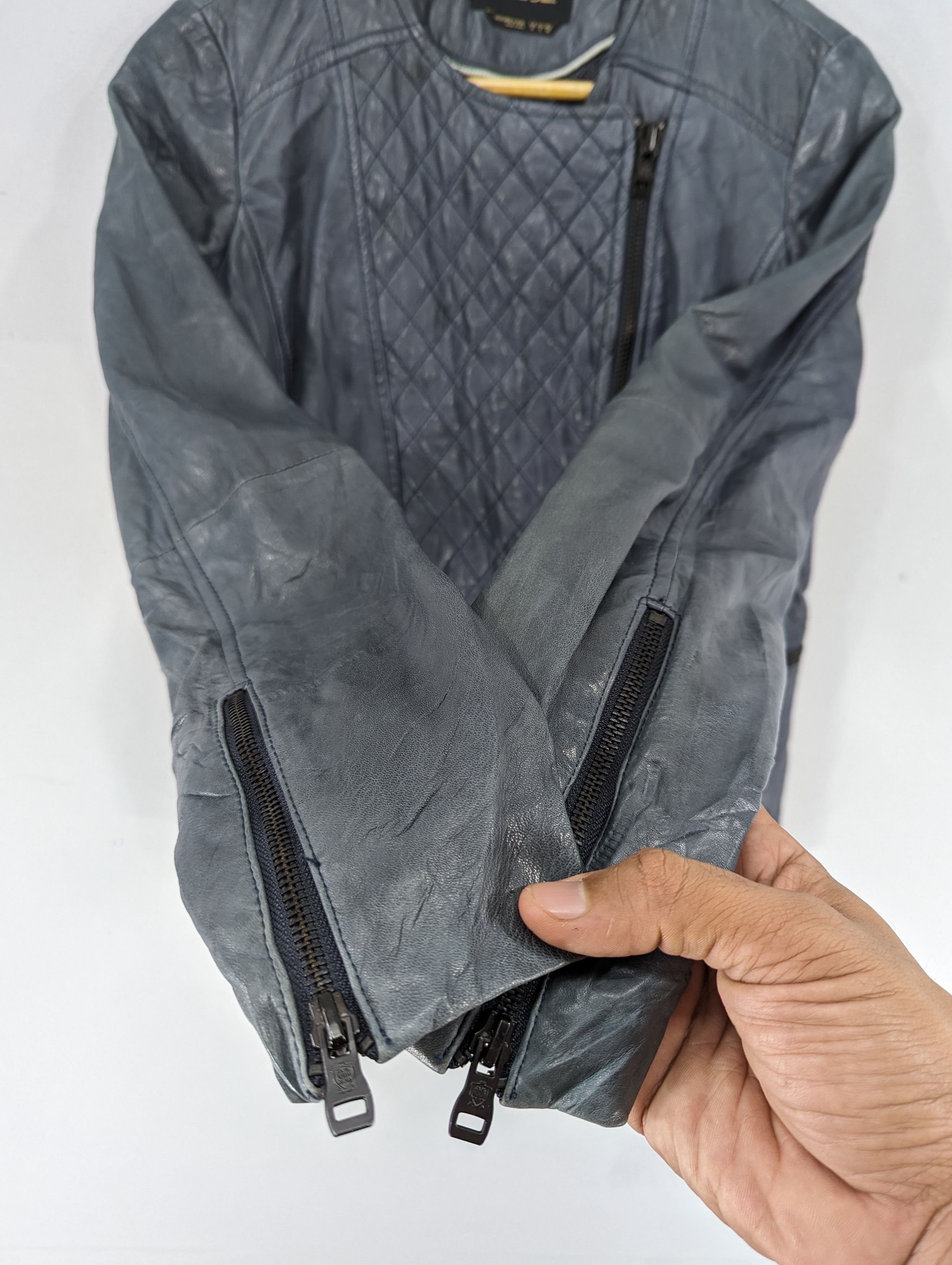 Massimo Dutti Massimo Dutti Sheep Skin Blue Faded Motorcycle Style Jacket Size S / US 4 / IT 40 - 7 Thumbnail