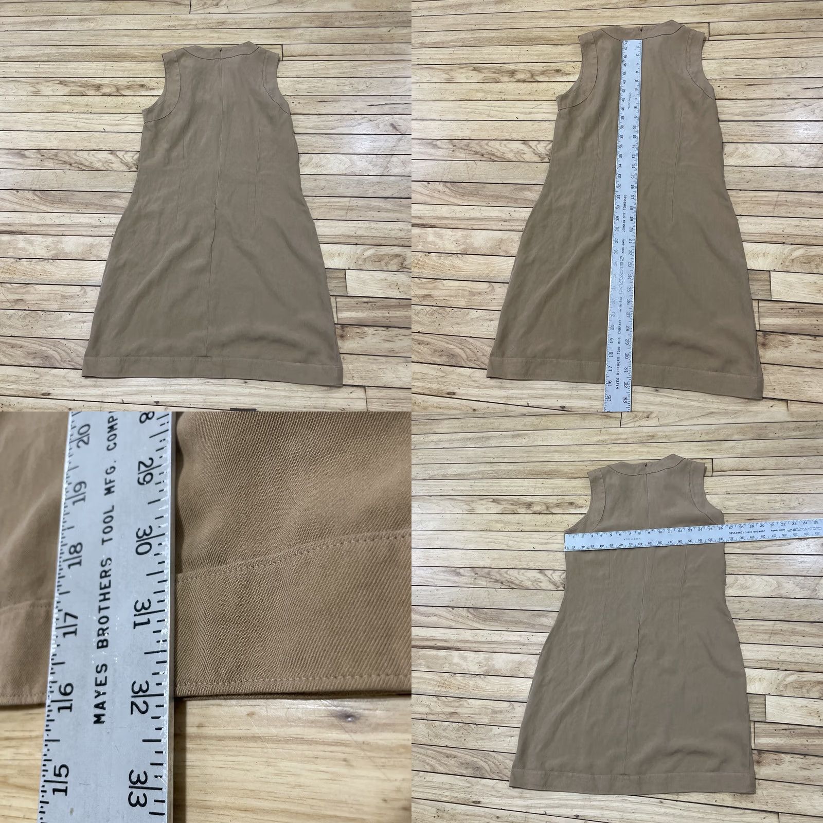 Perry Ellis Perry Ellis Silk Shift Dress Mini Sleeveless V-Neck Brown Tan 8P Office Academia Womens Size M / US 6-8 / IT 42-44 - 9 Thumbnail