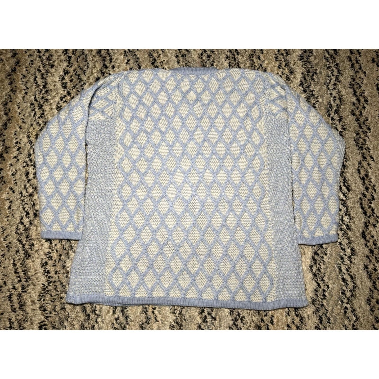 Vintage Aran Crafts Cardigan XL Women Merino Wool 100% Ireland Fisherman Diamond Button Up Long Sleeve Knit Pockets Blue Size XL / US 12-14 / IT 48-50 - 3 Thumbnail