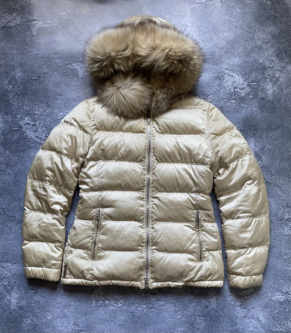 Prada × Vintage Vintage Prada Blue Fox Brown Tab Fur Hooded Down Jacket Size M / US 6-8 / IT 42-44 - 1 Thumbnail