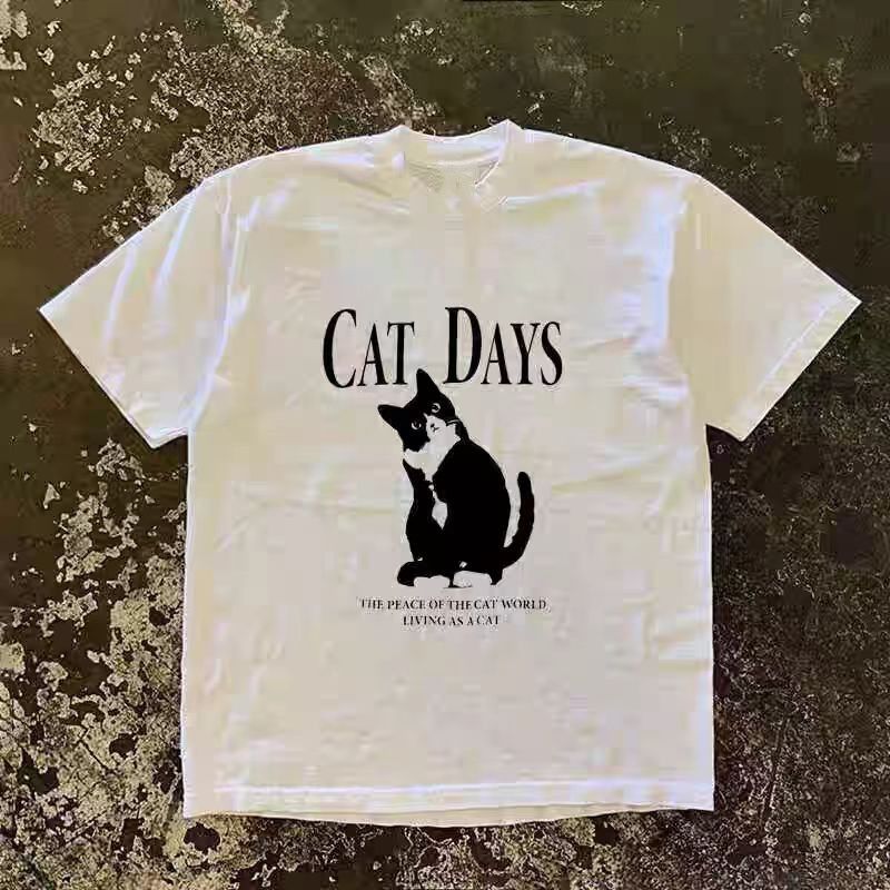 Vintage White washed retro cute cat print t-shirt Size US M / EU 48-50 / 2 - 1 Thumbnail