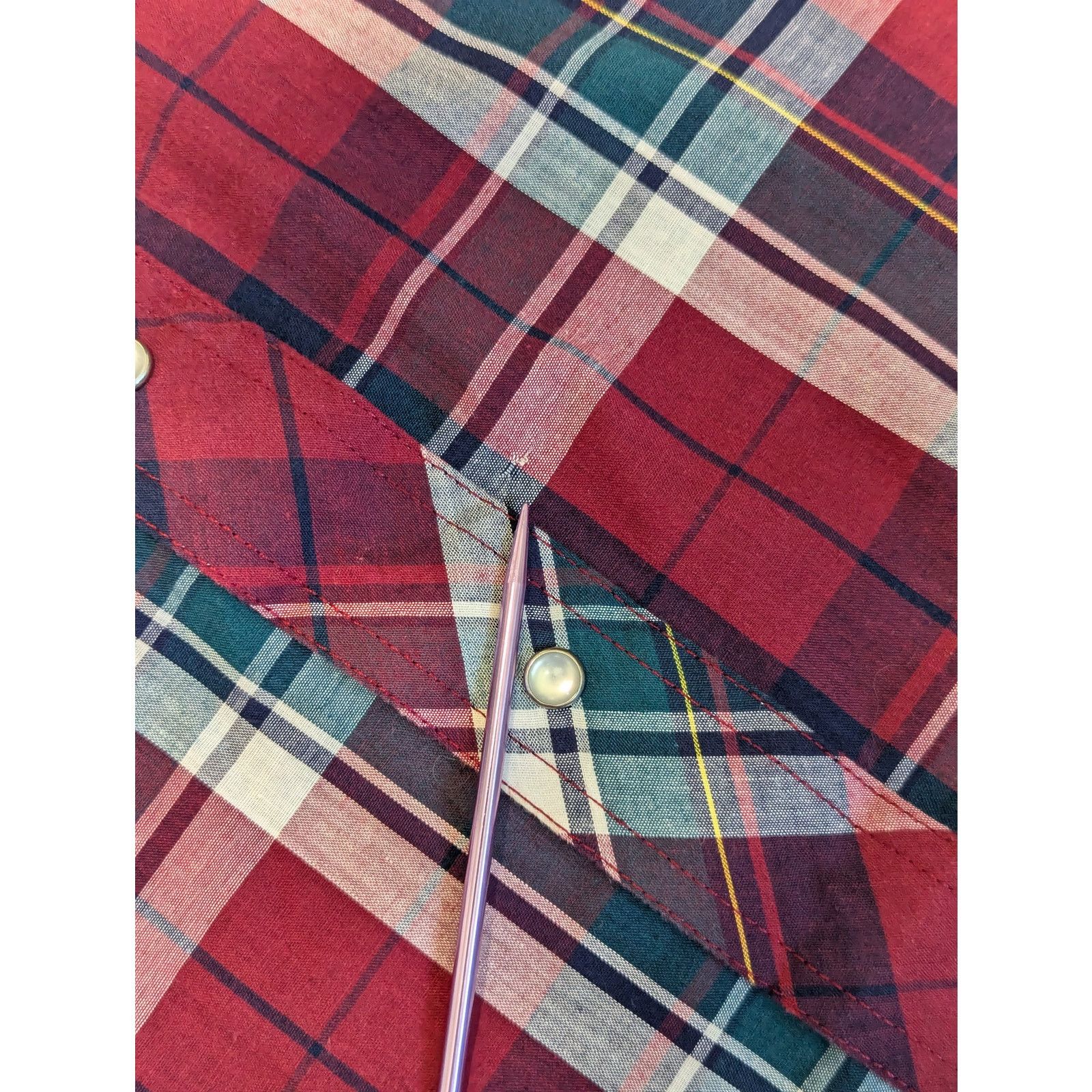 Vintage × Wrangler Vintage Wrangler Pearl Snap Western Shirt Plaid Red Cowboy Size US L / EU 52-54 / 3 - 3 Thumbnail