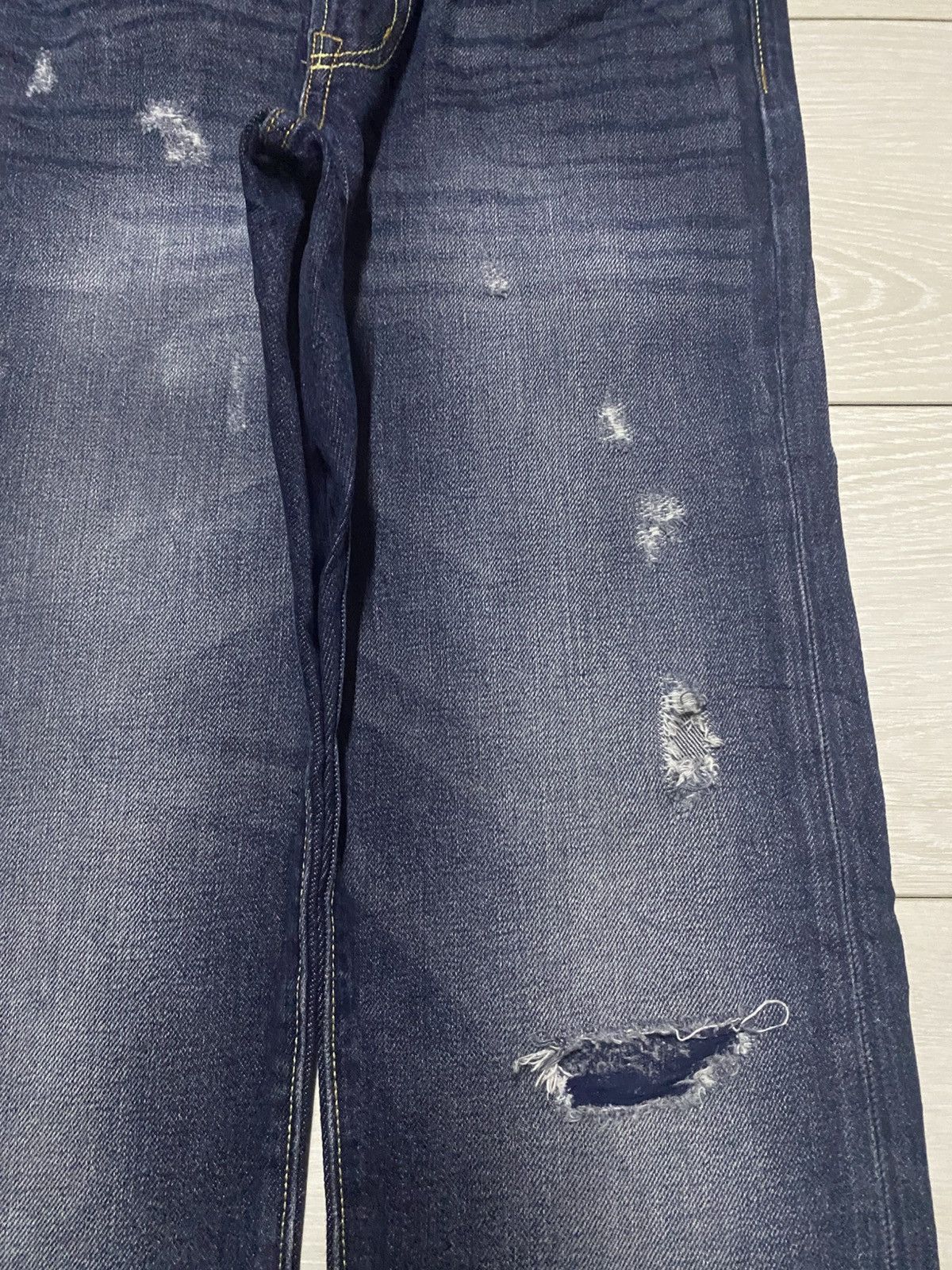 Japanese Brand Vintage Gu Denim Blue Wash Distressed Straight Fit Jeans Size US 29 - 8 Thumbnail