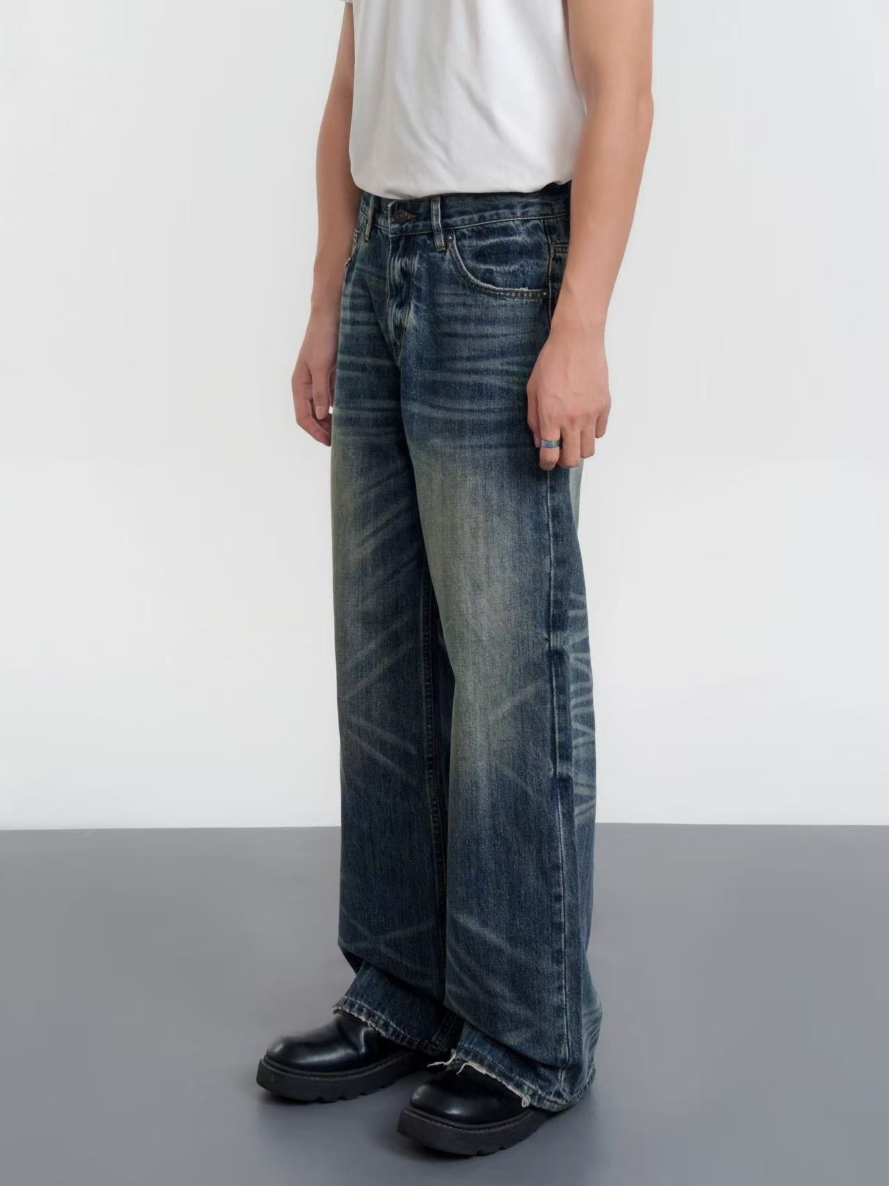 Japanese Brand American retro washed distressed whiskered straight jeans Size US 32 / EU 48 - 4 Thumbnail