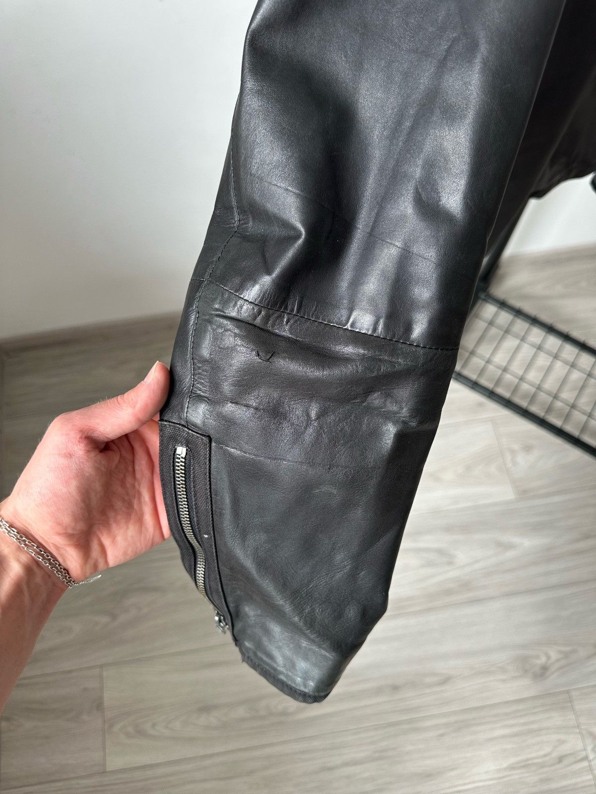 John Varvatos John Varvatos Classic Black Washed Leather Biker Jacket Size US M / EU 48-50 / 2 - 7 Thumbnail