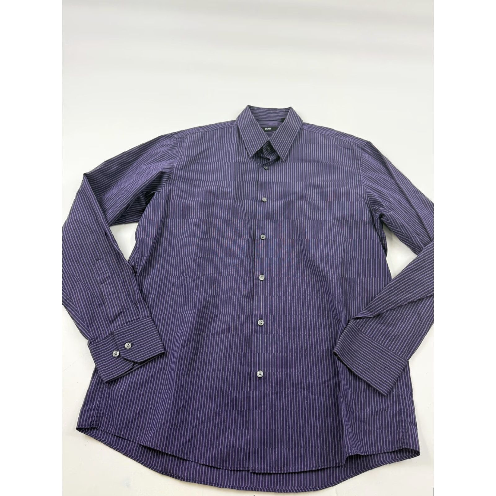 Hugo Boss BOSS Hugo Boss Shirt Mens 16.5 34/35 Purple Stripe Long Sleeve Button Up Dress Shirt Mens 16.5 34/35 Purple Stripe Dress Shirt Size 46R - 2 Thumbnail