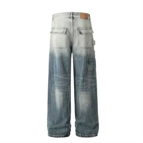 Jean American loose casual washed distressed patchwork work jeans Size US 32 / EU 48 - 3 Thumbnail
