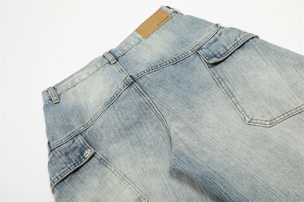 Men's high street washed distressed cargo jeans