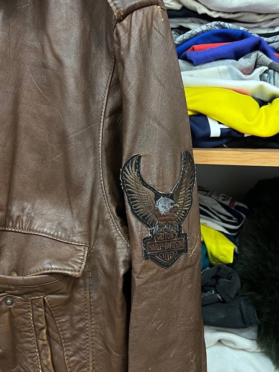 Harley Davidson × Vintage Harley Davidson Y2K Leather Distressed aviator jacket Size US L / EU 52-54 / 3 - 5 Thumbnail