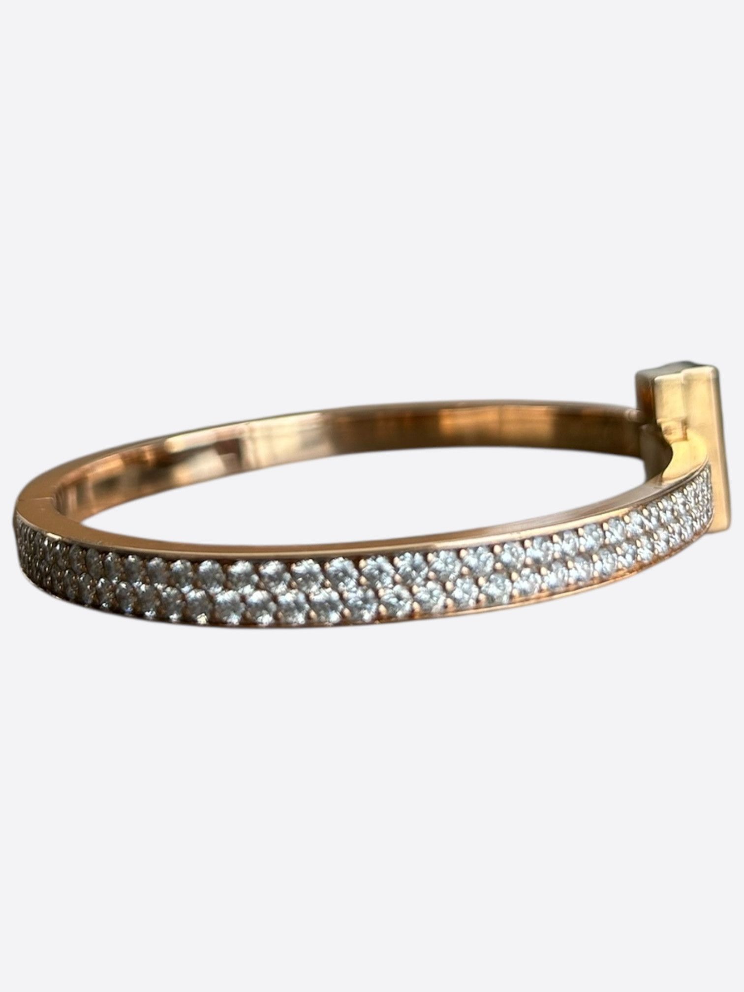 Tiffany & Co. 18K Rose Gold Diamond T1 Wide Hinged Bangle Bracelet Size ONE SIZE - 3 Thumbnail