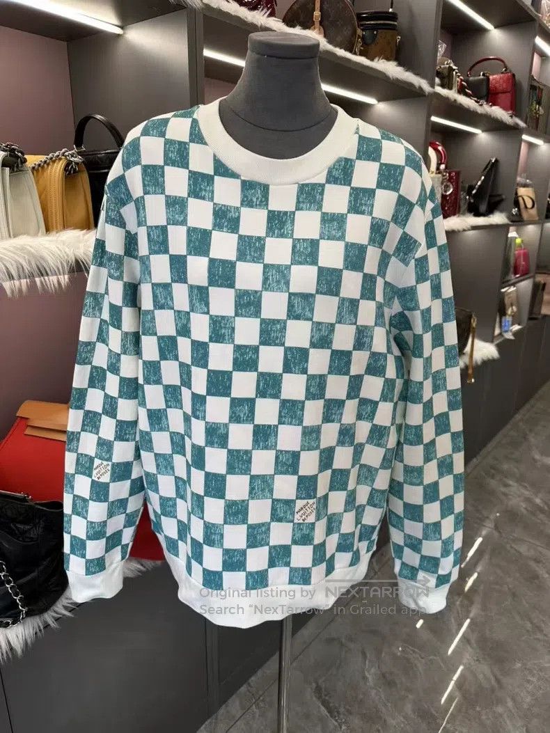 Louis Vuitton Louis Vuitton White and green checkerboard fleece sweatshi Size US L / EU 52-54 / 3 - 3 Thumbnail