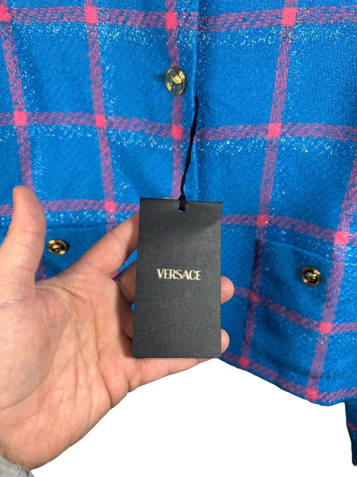 Versace Versace Wool Lurex Windowpane Jacket Blue Size XL / US 12-14 / IT 48-50 - 4 Thumbnail