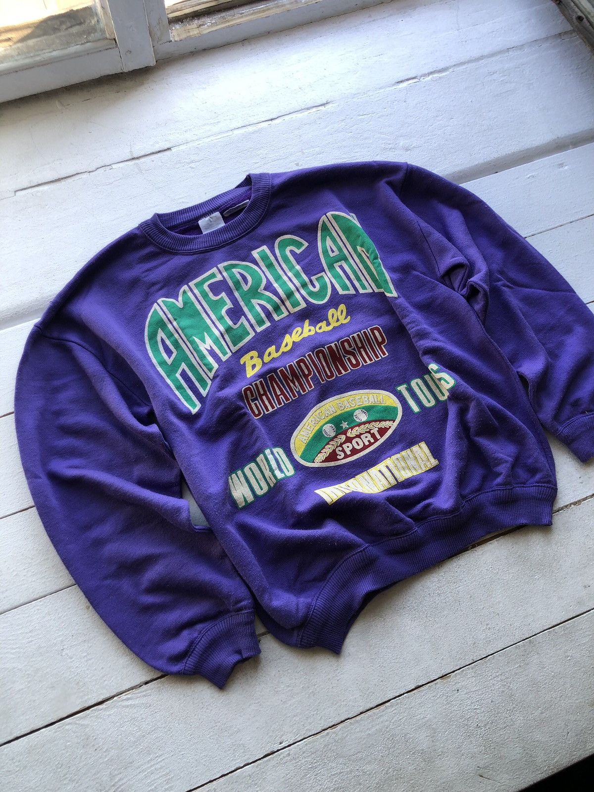 Vintage Very Rare Sweater American Baseball Champion Ship World Tous Size US M / EU 48-50 / 2 - 1 Thumbnail