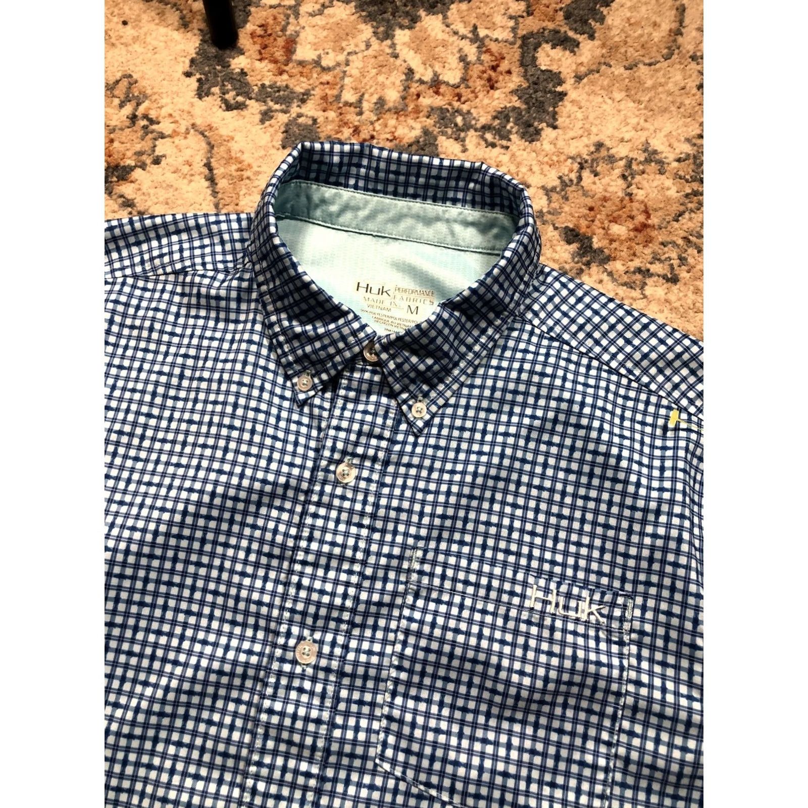 Vintage Huk Shirt Mens Medium Blue Check Short Sleeve Button Front Fishing Performance Size US M / EU 48-50 / 2 - 7 Thumbnail
