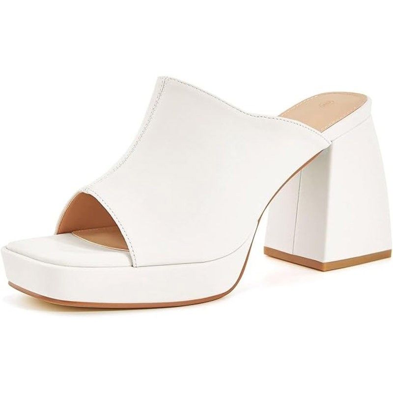 Other Coutgo 6.5 White Faux Leather Open Toe Block Heel Mules Size US 6.5 / IT 36.5 - 1 Thumbnail