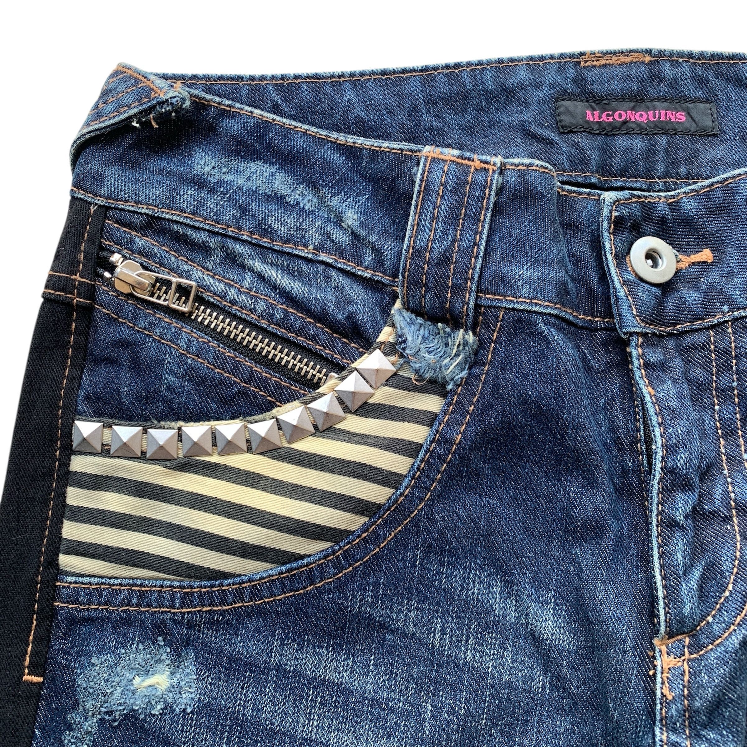 Japanese Brand Algonquins Distress Studded Punk Vkei ifsix LGB Flared Jeans Size 29" - 4 Thumbnail