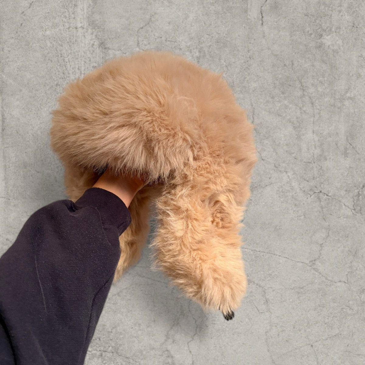 Japanese Brand Russian Ushanka fluffy winter hat, beige faux fur. One size Size ONE SIZE - 2 Thumbnail