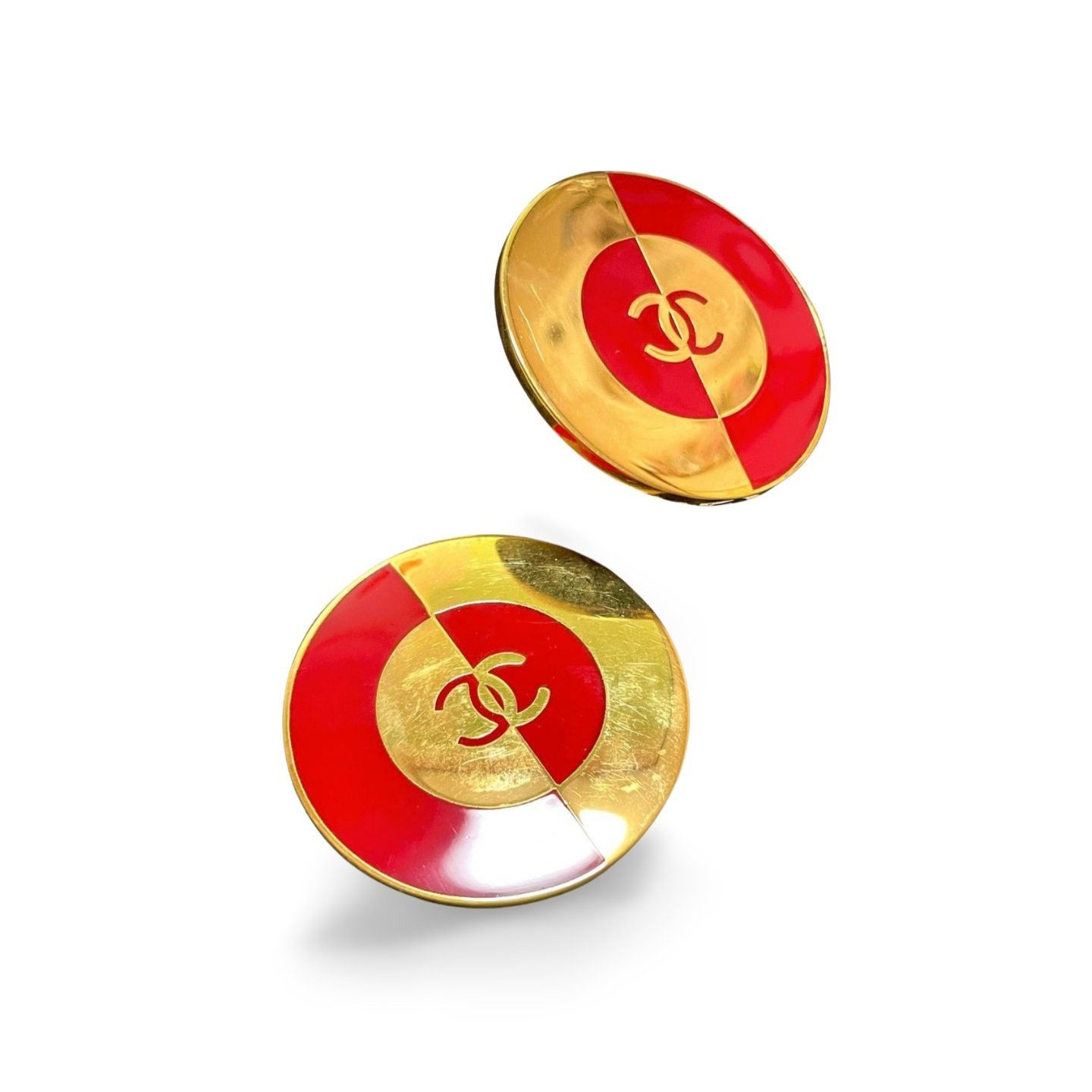 Chanel Vintage CHANEL red and gold round geometric design earrings Size ONE SIZE - 3 Thumbnail