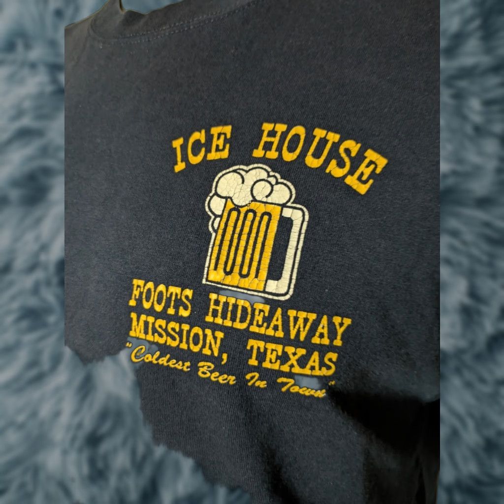 Vintage Ice House Foots Hideaway Mission TX T Shirt Large Bar Men Blue Cotton Crew Neck Short Sleeve Regular H ??? Size US L / EU 52-54 / 3 - 1 Thumbnail
