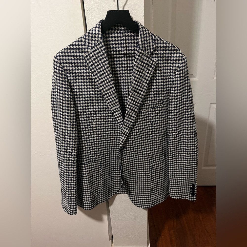 Other Spada houndstooth blazer in linen and cotton blend. Navy an Size 44R - 1 Thumbnail