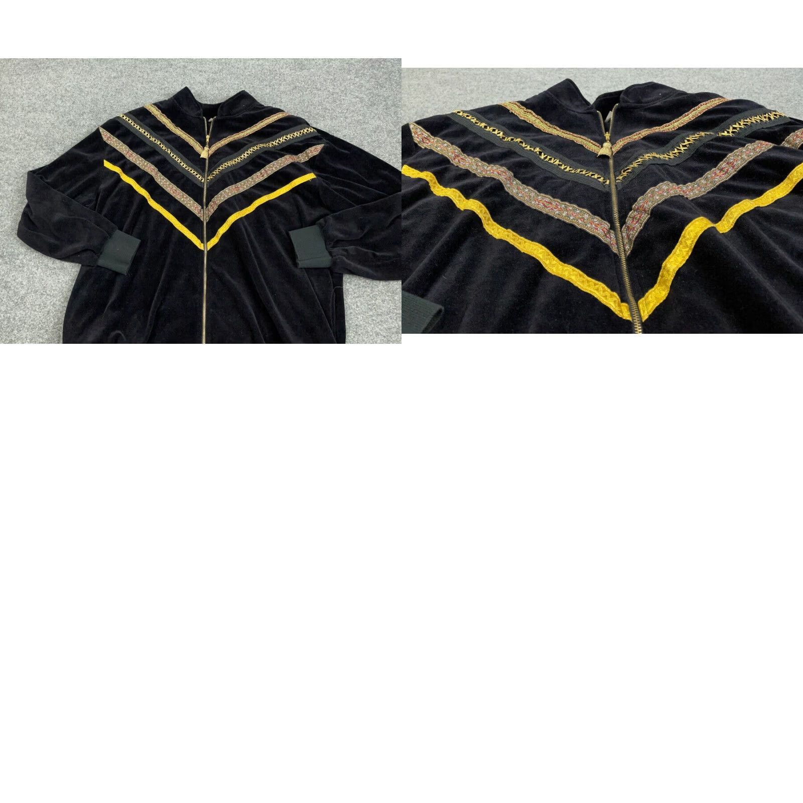 Velour VINTAGE Bonnie Blain Velour Zip Track Jacket Women 1X Black Striped Full Zip 90s USA Made Womens Size XL / US 12-14 / IT 48-50 - 8 Thumbnail