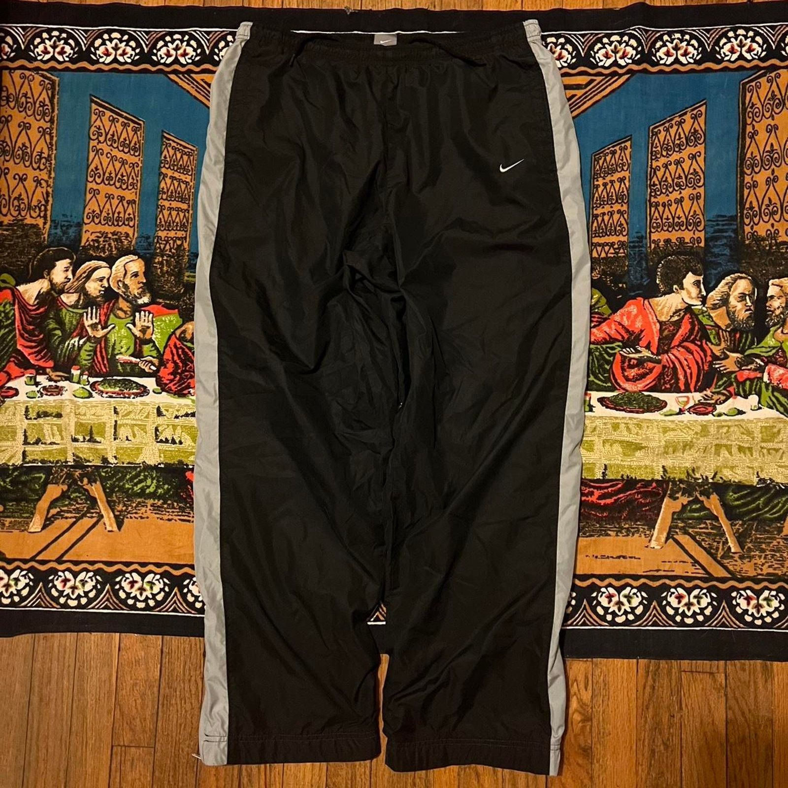 Nike × Vintage Vintage black and gray nike track pants y2k baggy wide leg Size US 34 / EU 50 - 1 Thumbnail