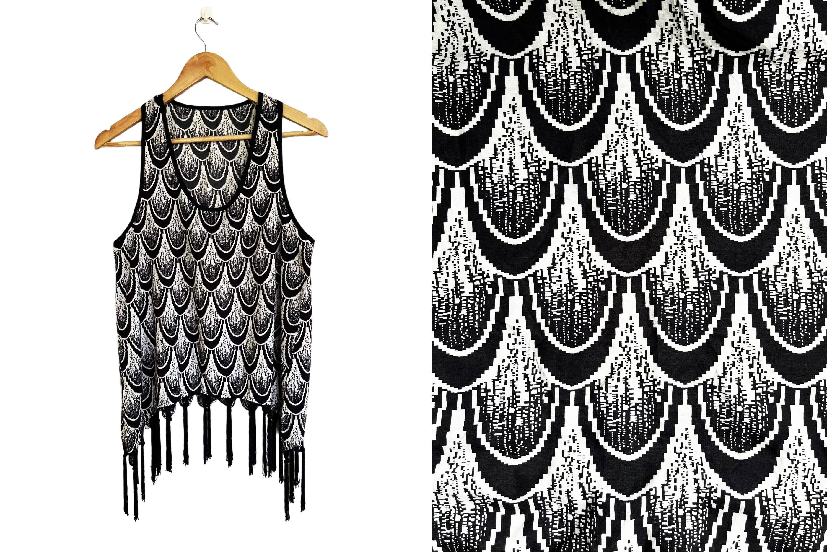 Vintage Festival Fringe Tank Top in Black and White graphic prints Size S / US 4 / IT 40 - 3 Thumbnail
