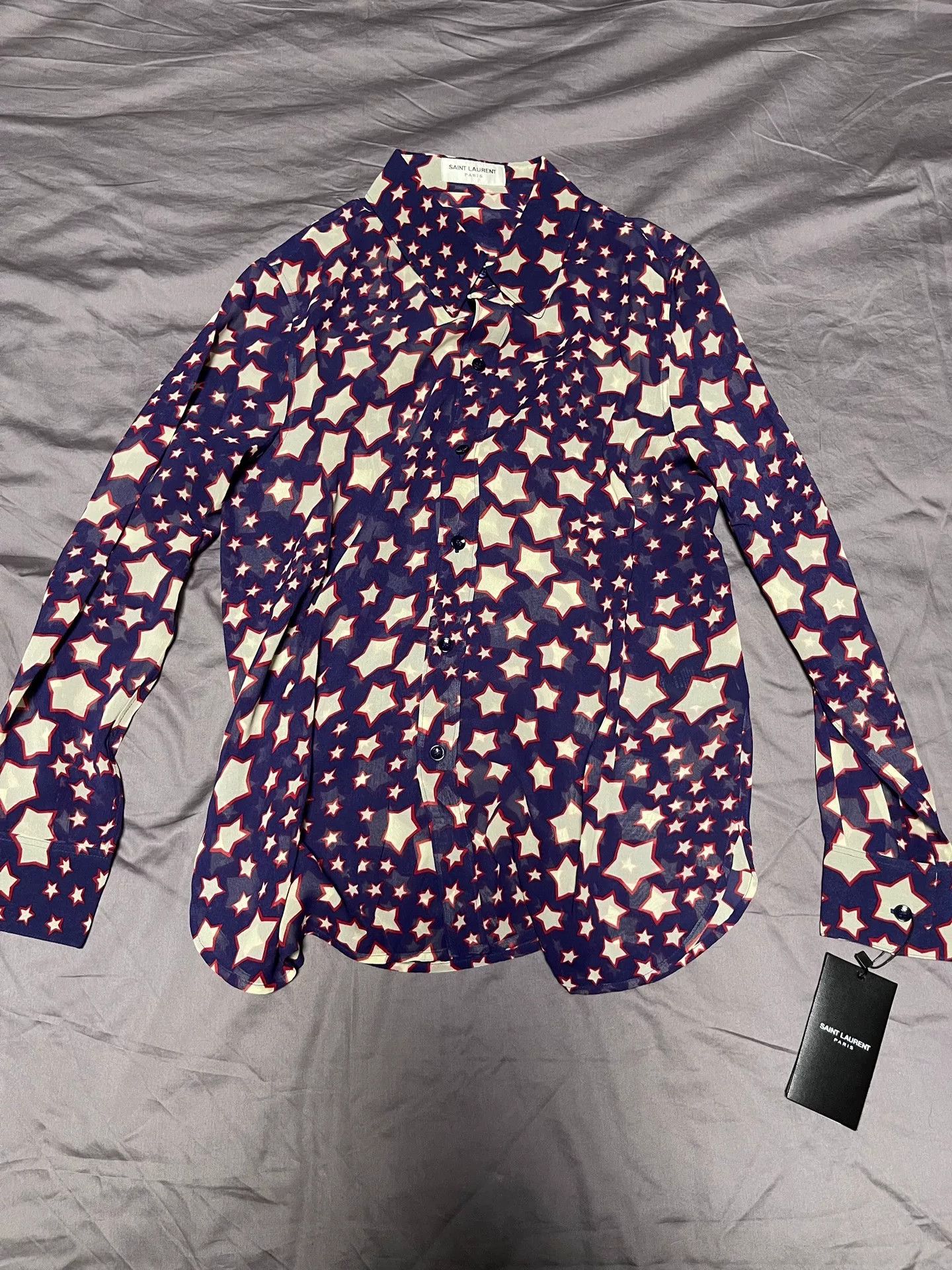 Saint Laurent Paris star print silk chiffon shirt Size S / US 4 / IT 40 - 1 Thumbnail