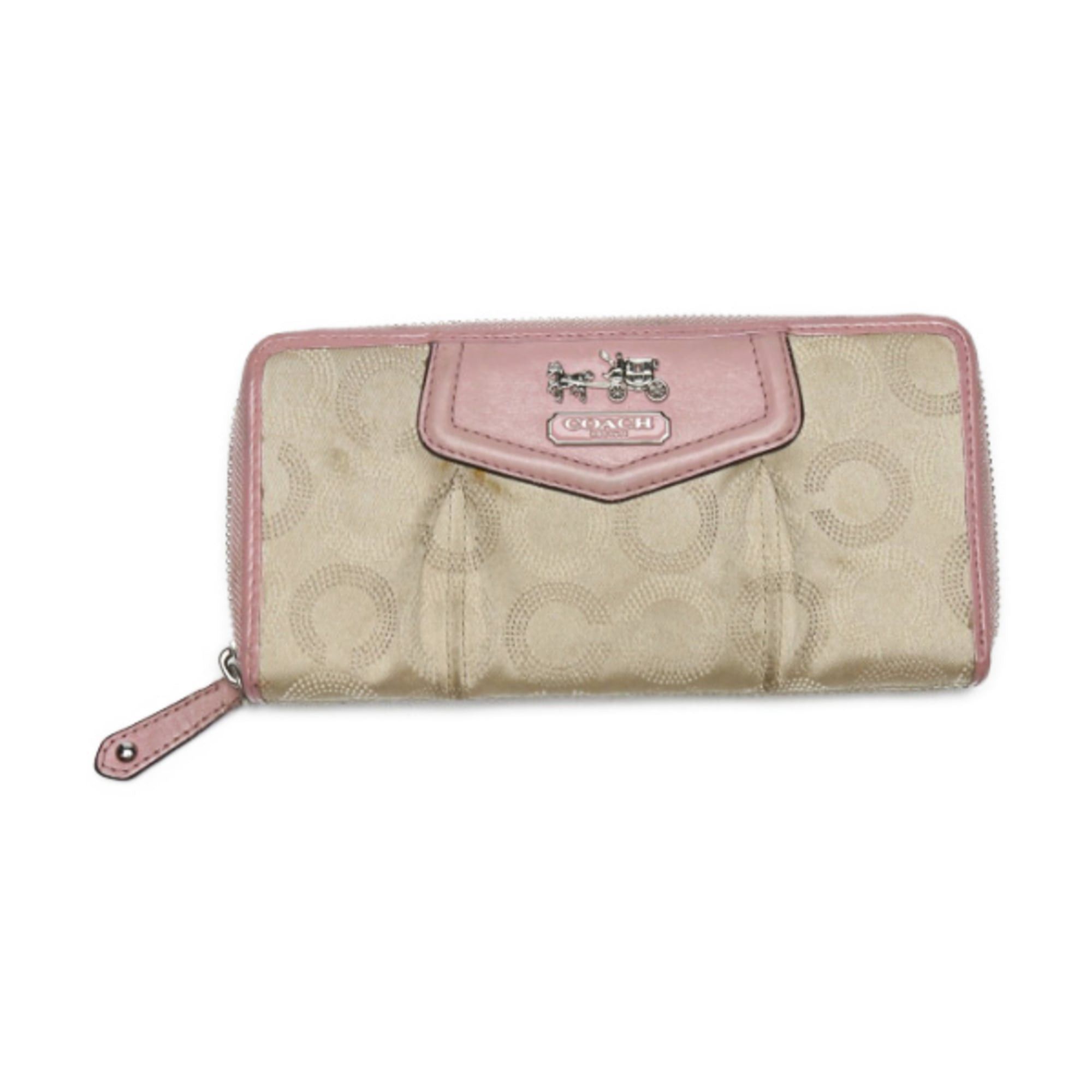 Coach Coach long wallet, round zipper, canvas, beige and pink Size ONE SIZE - 1 Thumbnail