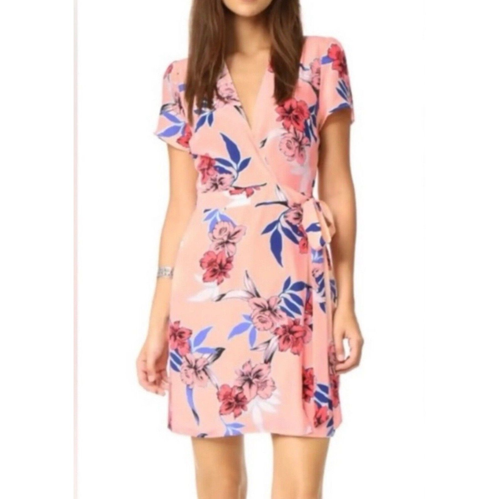 Anthropologie Yumi Kim Soho Mixer Floral Wrap Mini Dress Silk Peach XS Size XS / US 0-2 / IT 36-38 - 1 Thumbnail