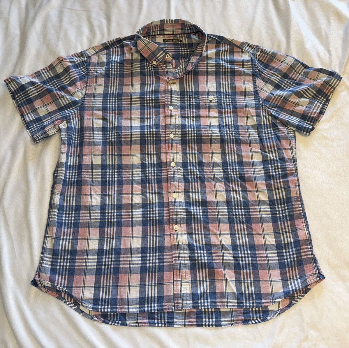 Michael Bastian Michael Bastian Button Mens Blue Pink Plaid S/S- Size XL Size US XL / EU 56 / 4 - 1 Thumbnail