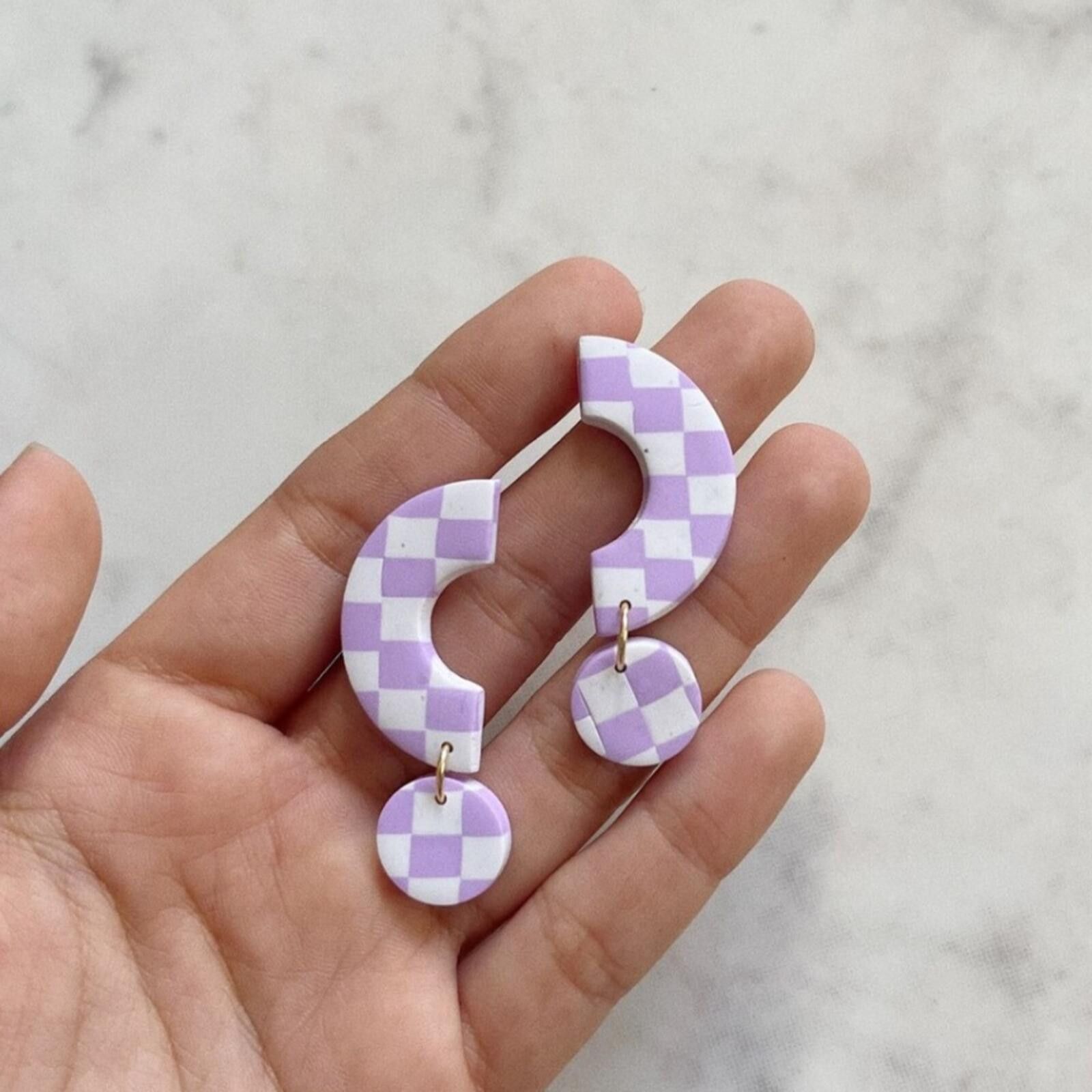 Urban Outfitters Handmade / Lilac Checker Statement Earrings Size ONE SIZE - 1 Thumbnail