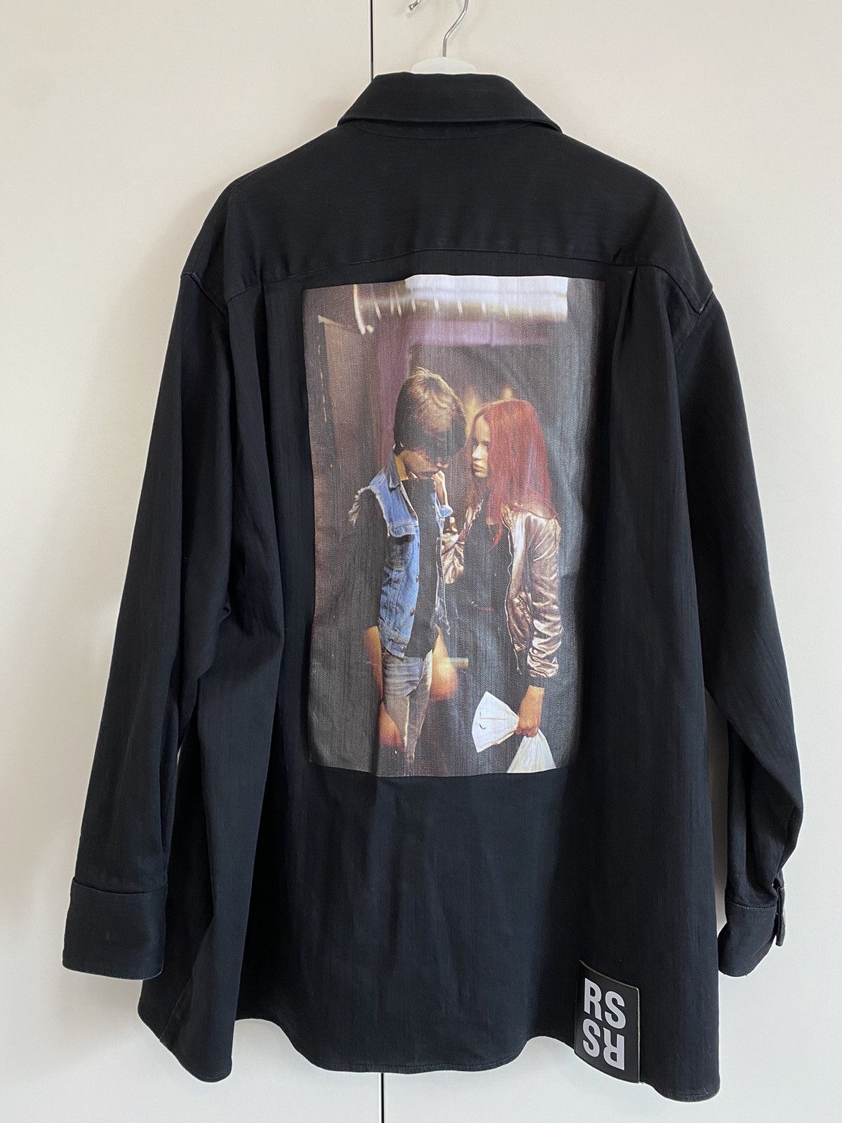 Image of Raf Simons Christiane F. Big Fit Denim Patch Shirt in Black, Men's (Size XL)