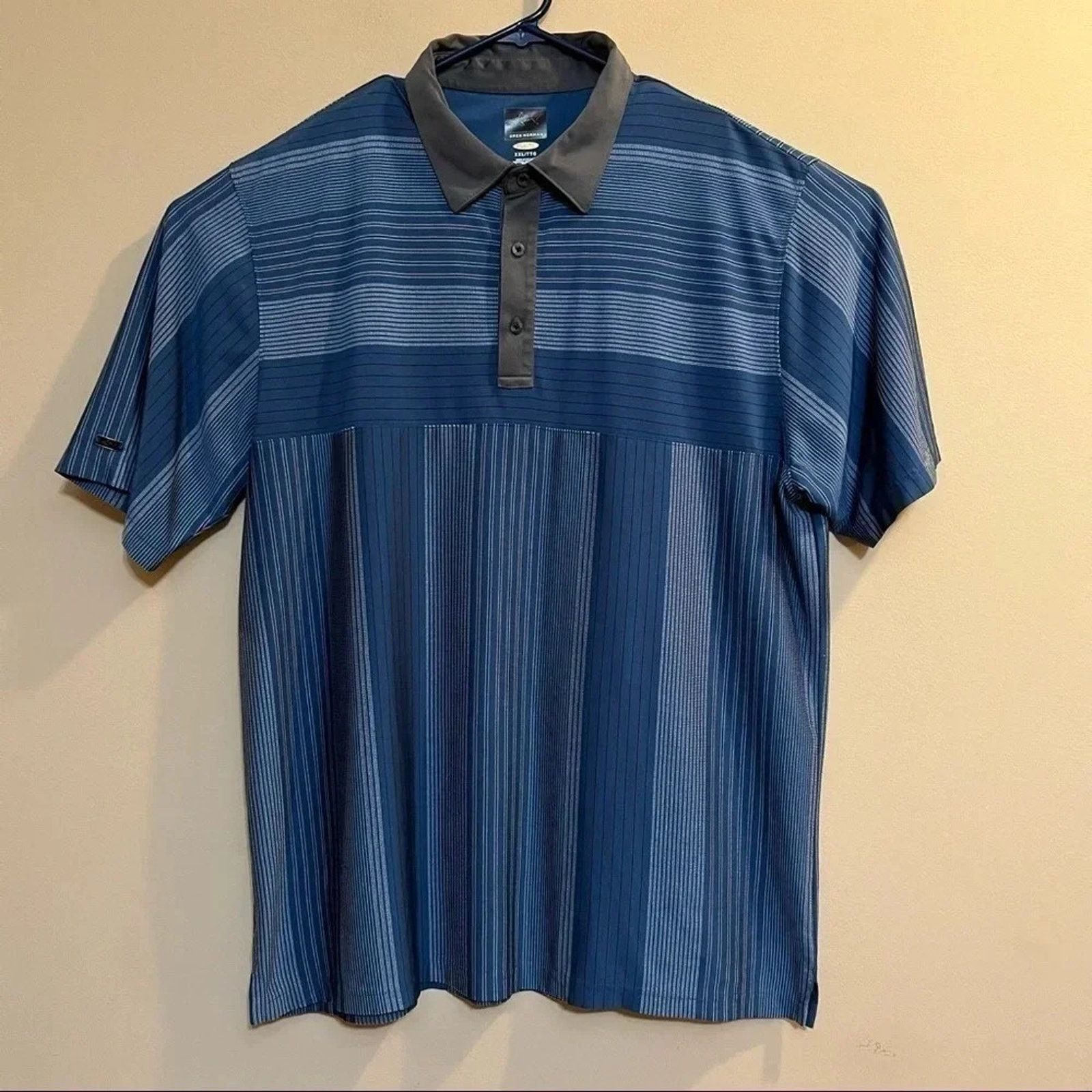 Greg Norman Greg Norman Golf Polo Men's 2XL Play Dry Grey Blue Striped Size US XXL / EU 58 / 5 - 1 Thumbnail