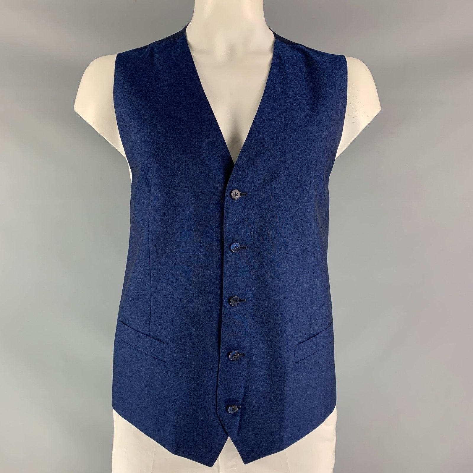 Dolce & Gabbana Size 46 Blue Solid Wool & Mohair Buttoned Vest Size 46R - 1 Thumbnail