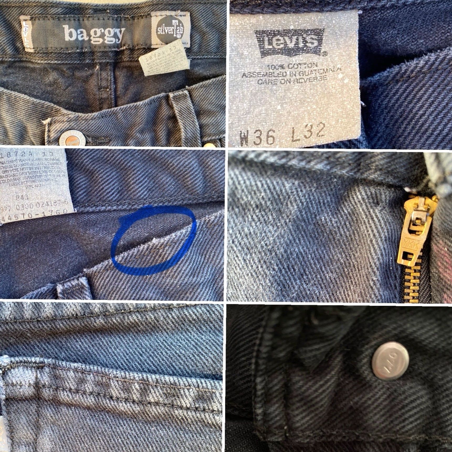 Vintage VINTAGE SilverTab Levi's Baggy Jeans Black Distressed 36x32 Jeans Mens 5-Pocket Denim High Rise Tapered 100% Cotton Registed? Size US 36 / EU 52 - 5 Thumbnail
