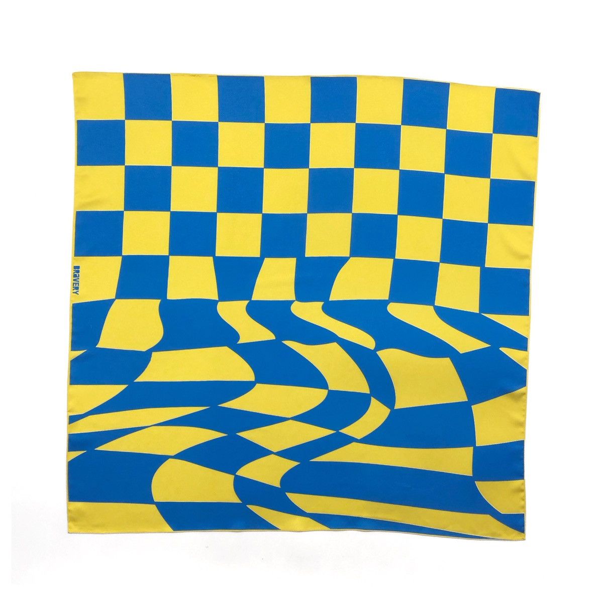 Japanese Brand 🧿checkered Ukrainian motif silky scarf blue/yellow Size ONE SIZE - 3 Thumbnail