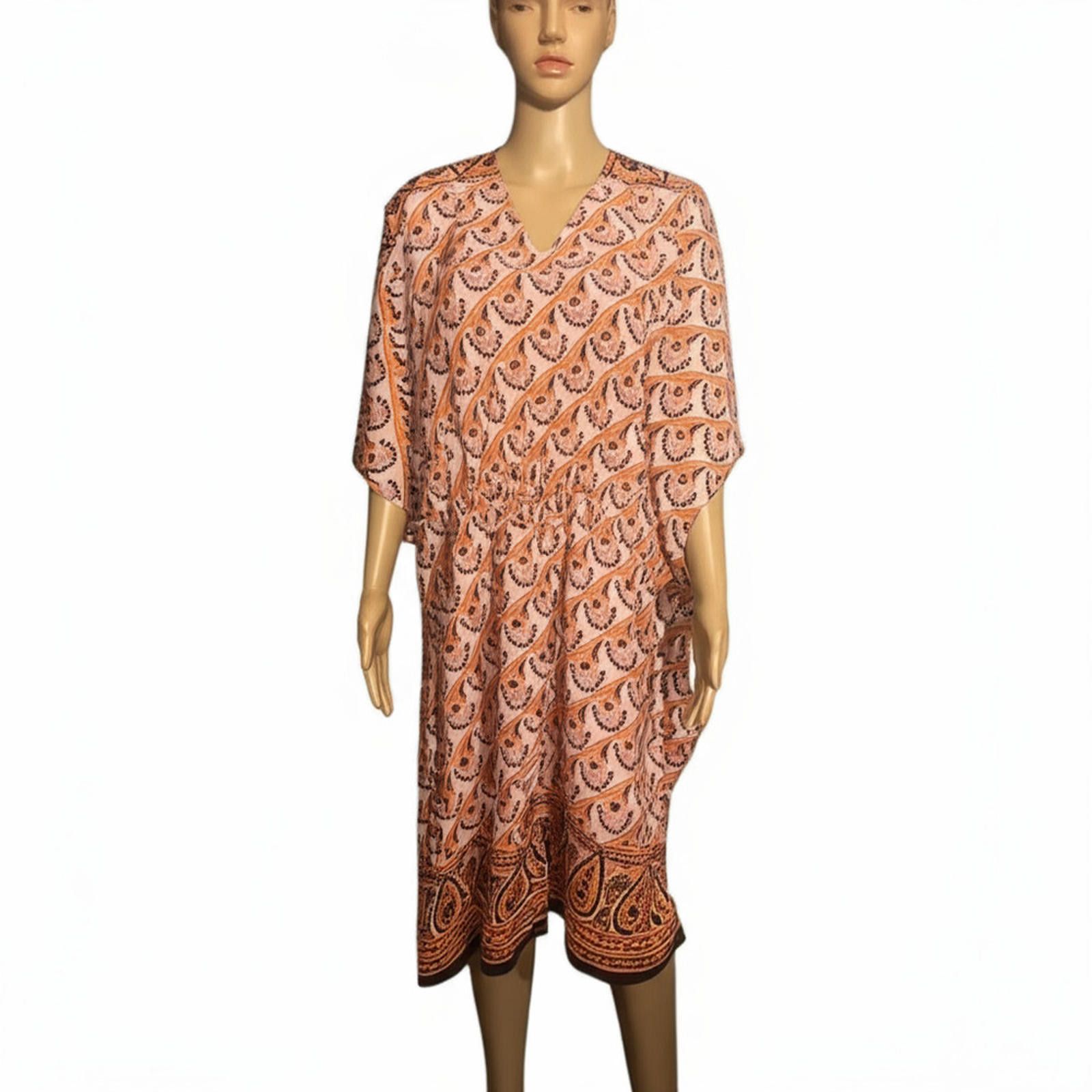 Other Kaftan Dress OSFM Pink Orange Bohemian Elastic Cinch Flowy Size ONE SIZE - 2 Thumbnail