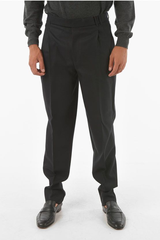 image of Ermenegildo Zegna Couture Single-Pleated Twill Wool Pants in Blue, Men's (Size 33)