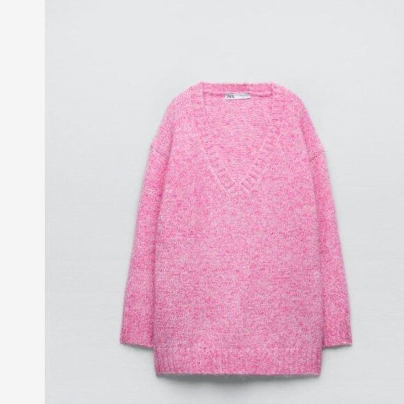 Zara NWT ZARA V NECK BUBBLE GUM PINK CHUNKY SWEATER MEDIUM WOOL Size M / US 6-8 / IT 42-44 - 4 Thumbnail