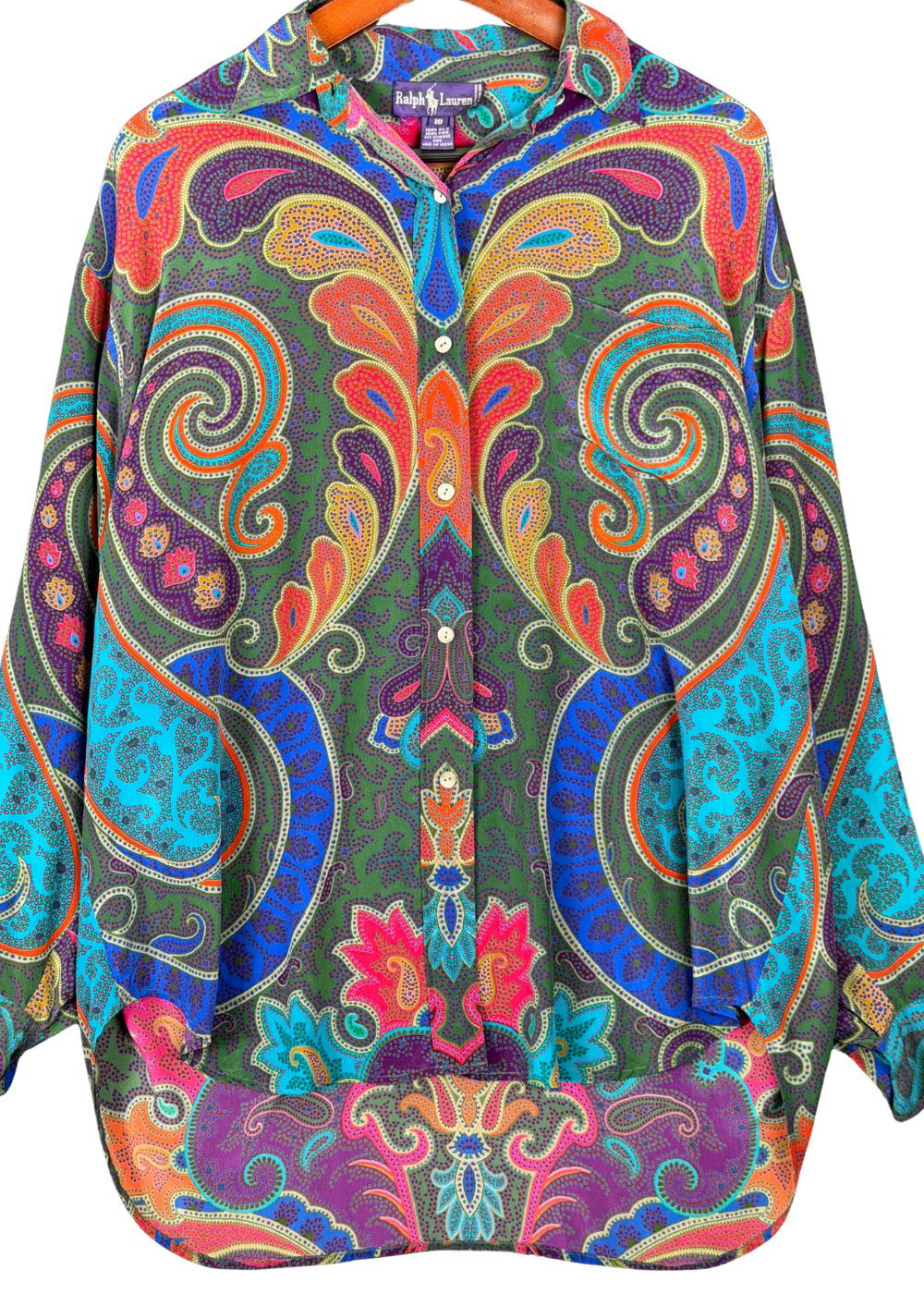 1980s Vintage RL "Purple Tag" Silk Paisley Shirt Made in HK image 5