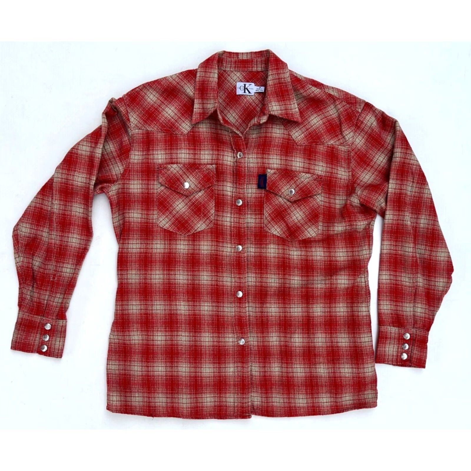 Calvin Klein VINTAGE Calvin Klein Women's Pearl Snap Western Shirt Plaid Sz M Red 90s with Pockets Size M / US 6-8 / IT 42-44 - 2 Thumbnail