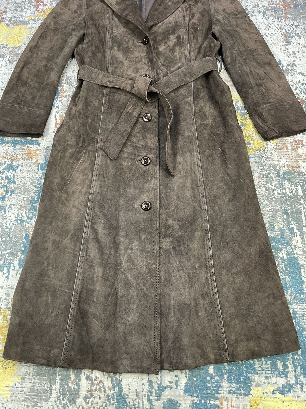 Genuine Leather Mylene Cowhide Suede Brown Trench Coat Size S / US 4 / IT 40 - 2 Thumbnail