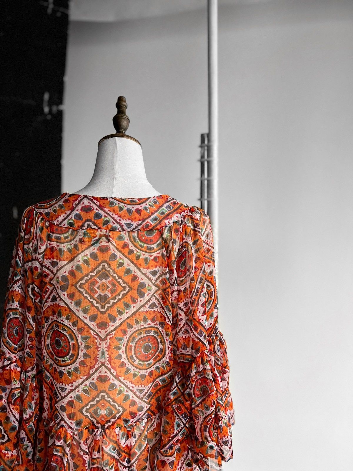 Designer Antica Sartoria by Giacomo Cinque Orange 3/4 Sleeve Blouse Size ONE SIZE - 4 Thumbnail